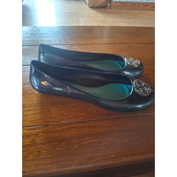 oka b Black Shoes Womens Size 9 Round Toe Ballet Flats Jelly Footwear Scuf - Picture 1 of 3